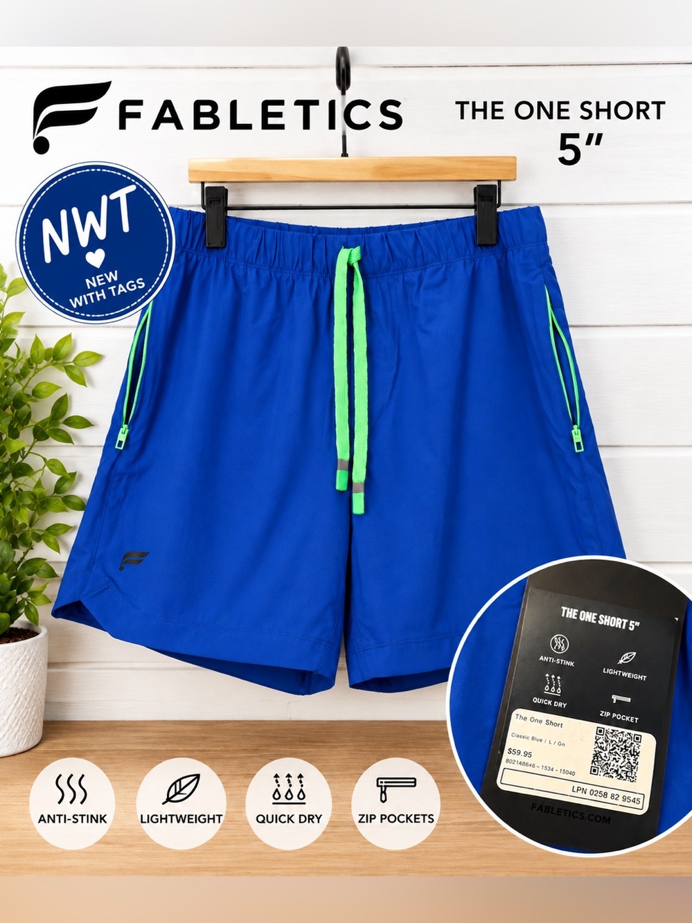 💙 NWT Fabletics The One Short 5” Women’s Large Classic Blue Athletic Shorts